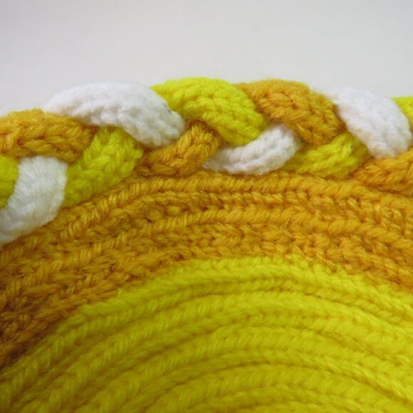 Hand Knit Woven Shallow Bowl "Candy Corn Colors" 7" wide 1 1/2" tall - Picture 8 of 8